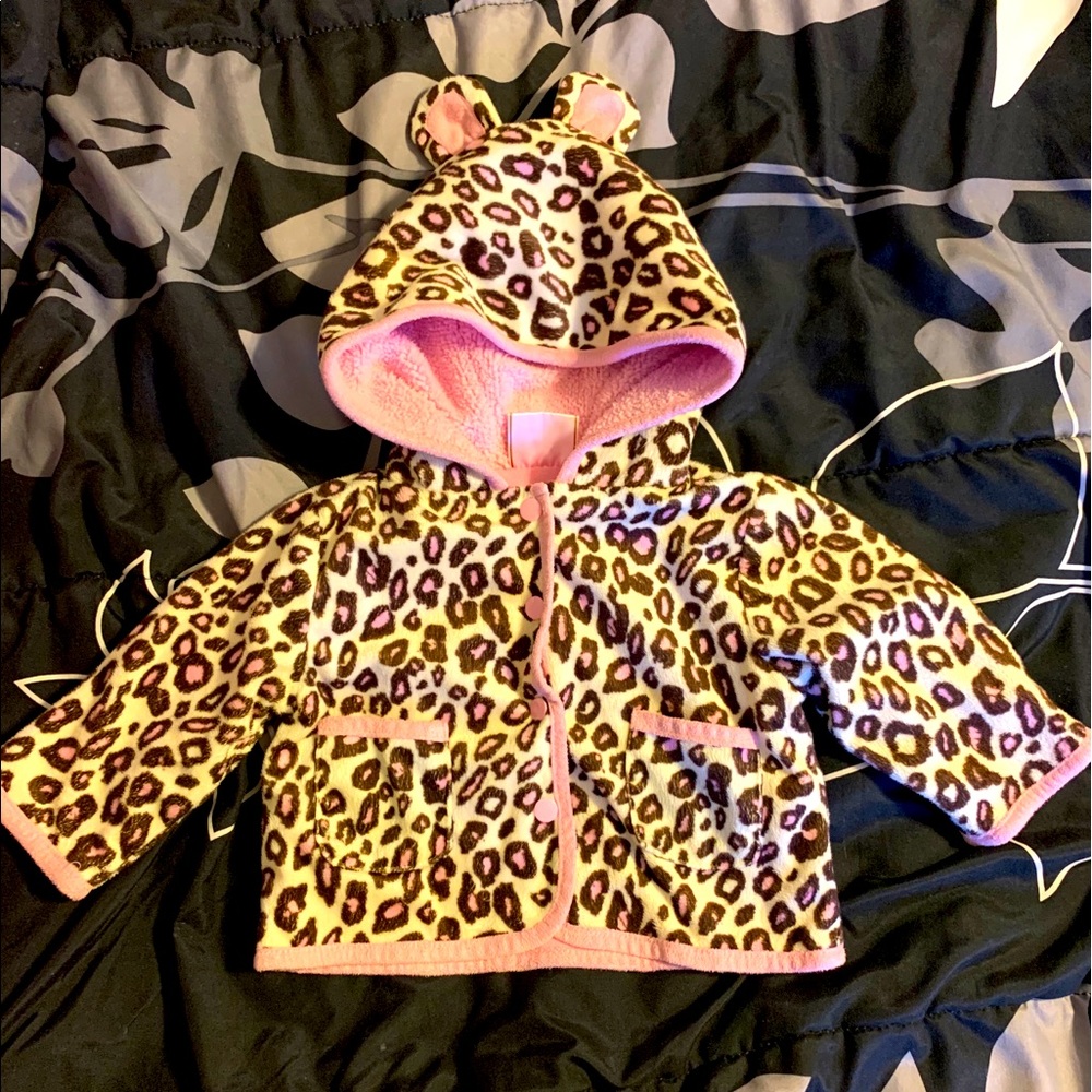 Infant Pink Animal Print Fleece Sherpa Hood 3-6m